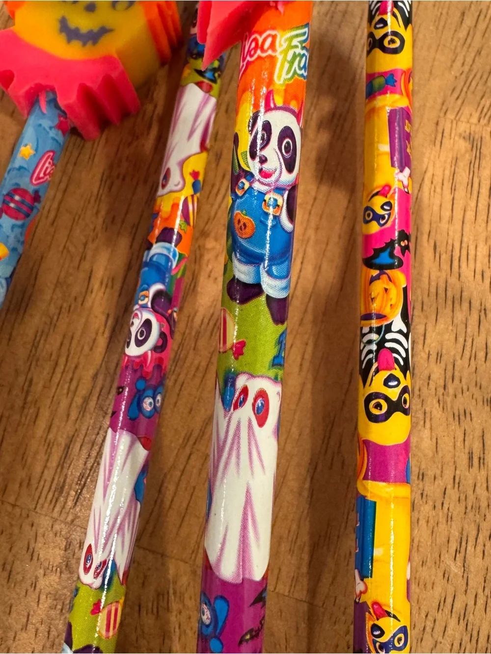 25 Lisa Frank Halloween Pencils With Erasers Pumpkin Ghost Skeleton Vintage NEW